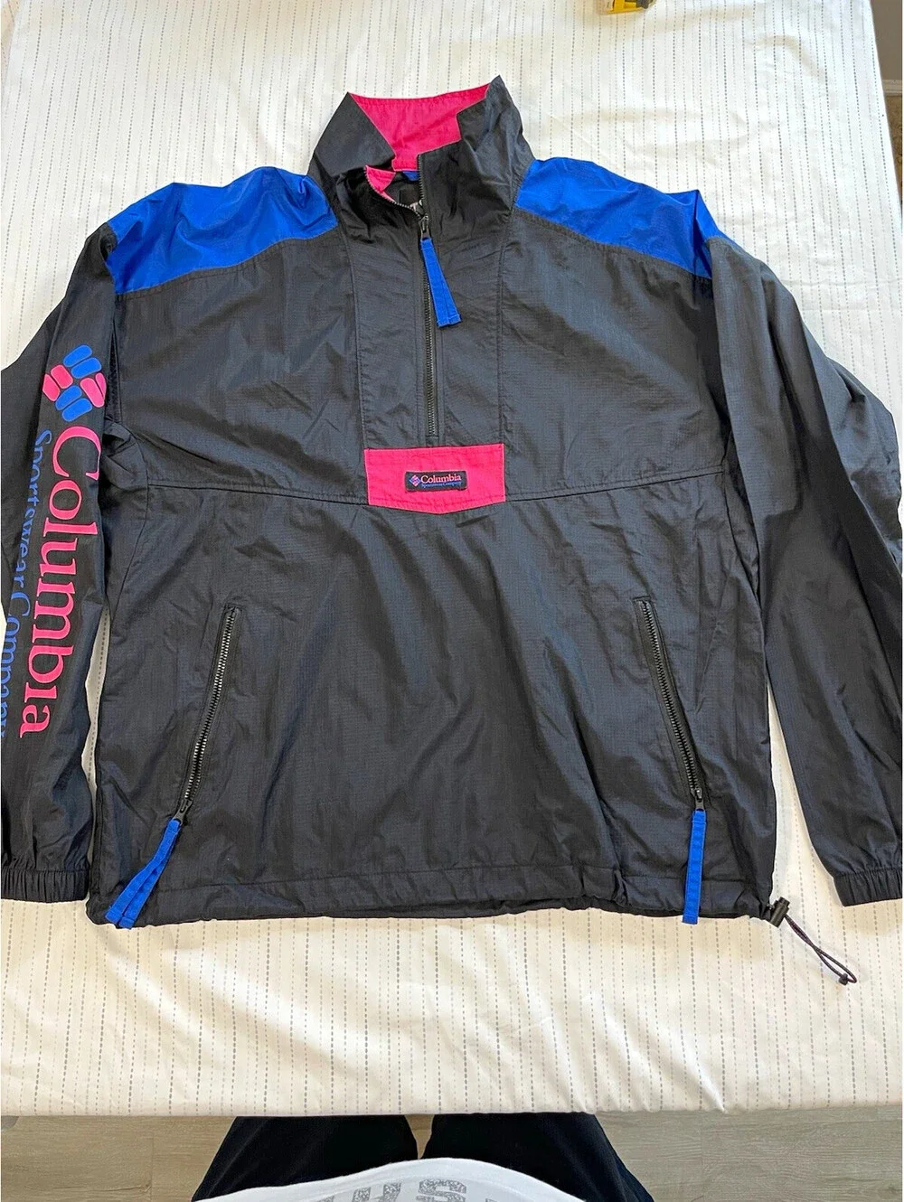 Columbia Men’s M Regular Colorblock Anorak Jacket Black/Blue/Pink 1/2 Zip